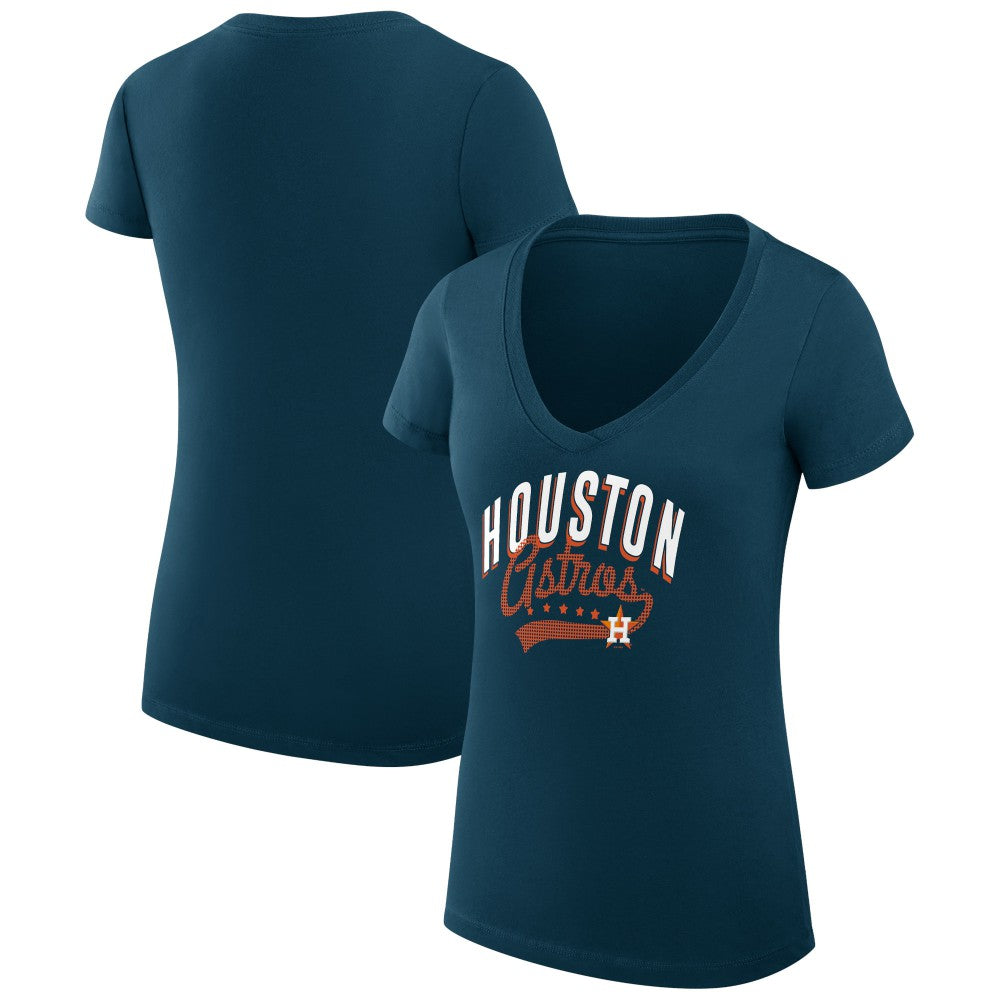 Houston Astros G-III 4Her by Carl Banks Women's Super-Slim Fit Lightweight Filigree Team V-Neck T-Shirt - Navy