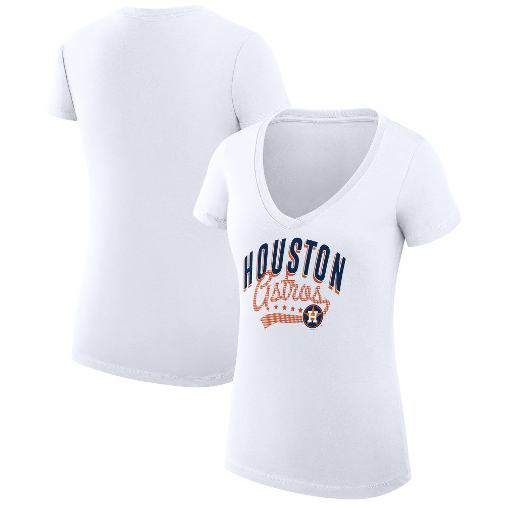 Houston Astros G-III 4Her by Carl Banks Women's Super-Slim Fit Lightweight Filigree Team V-Neck T-Shirt - White