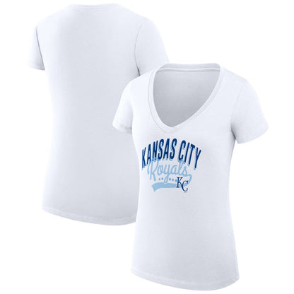 Kansas City Royals G-III 4Her by Carl Banks Women's Super-Slim Fit Lightweight Filigree Team V-Neck T-Shirt - White