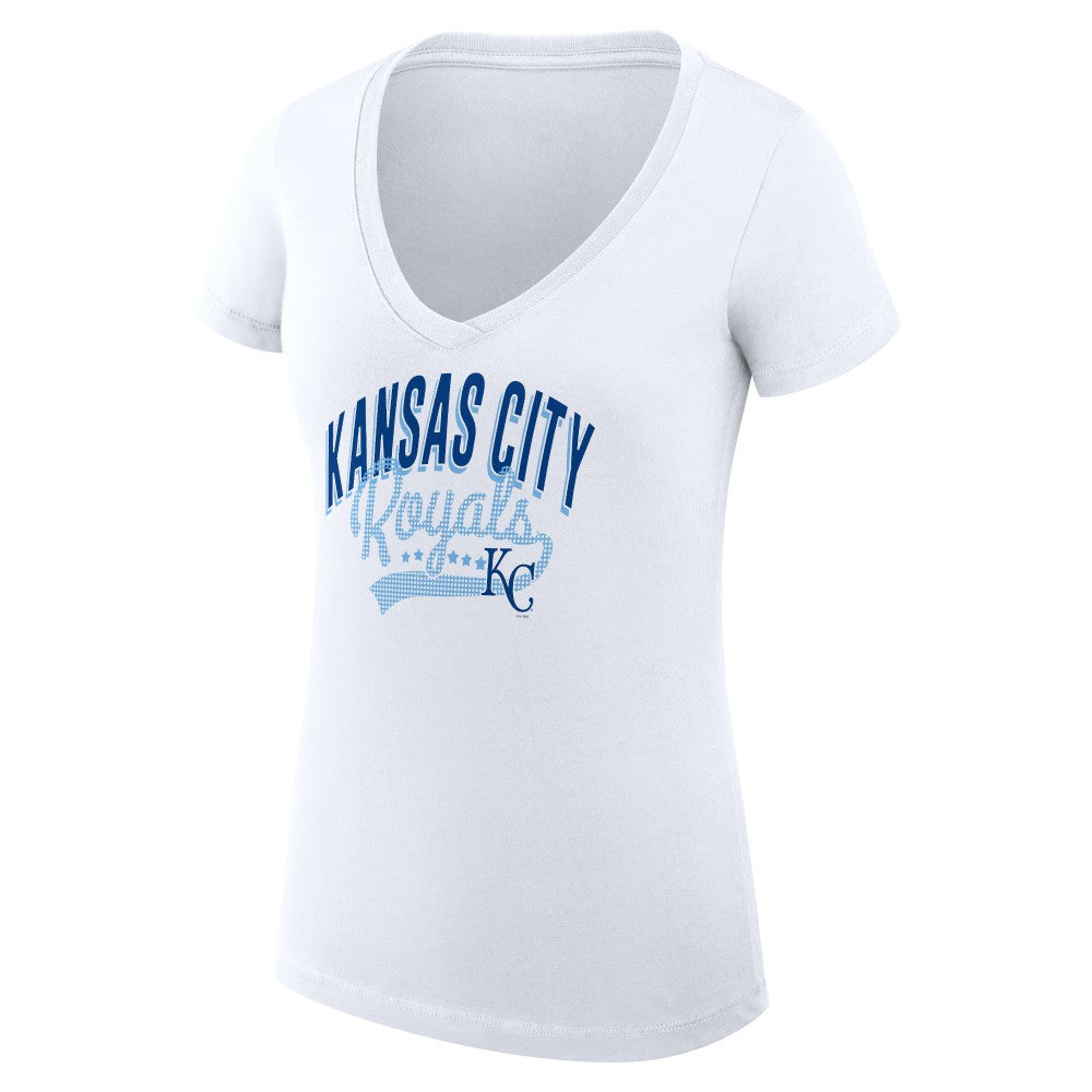 Kansas City Royals G-III 4Her by Carl Banks Women's Super-Slim Fit Lightweight Filigree Team V-Neck T-Shirt - White