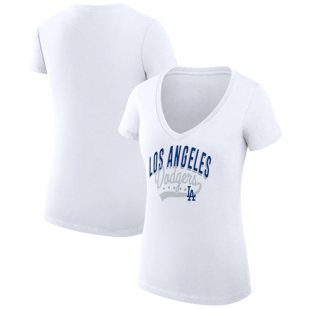 Los Angeles Dodgers G-III 4Her by Carl Banks Women's Super-Slim Fit Lightweight Filigree Team V-Neck T-Shirt - White