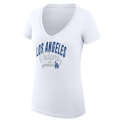 Los Angeles Dodgers G-III 4Her by Carl Banks Women's Super-Slim Fit Lightweight Filigree Team V-Neck T-Shirt - White