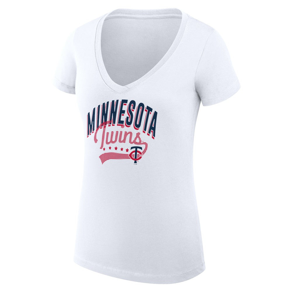 Minnesota Twins G-III 4Her by Carl Banks Women's Super-Slim Fit Lightweight Filigree Team V-Neck T-Shirt - White