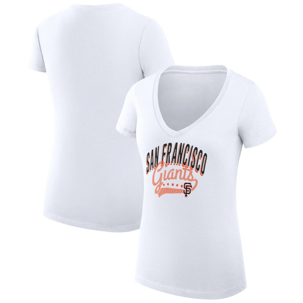 San Francisco Giants G-III 4Her by Carl Banks Women's Super-Slim Fit Lightweight Filigree Team V-Neck T-Shirt - White