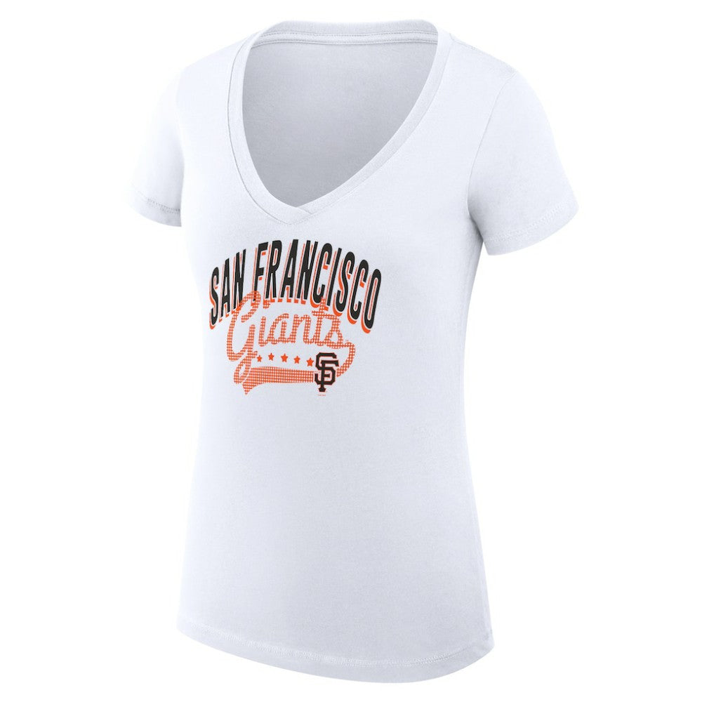 San Francisco Giants G-III 4Her by Carl Banks Women's Super-Slim Fit Lightweight Filigree Team V-Neck T-Shirt - White