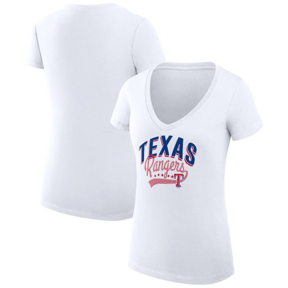 Texas Rangers G-III 4Her by Carl Banks Women's Super-Slim Fit Lightweight Filigree Team V-Neck T-Shirt - White