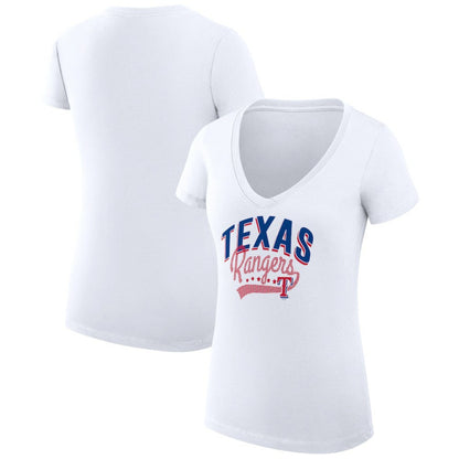 Texas Rangers G-III 4Her by Carl Banks Women's Super-Slim Fit Lightweight Filigree Team V-Neck T-Shirt - White