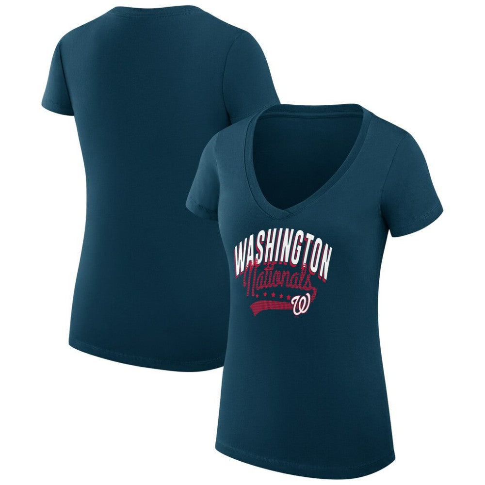 Washington Nationals G-III 4Her by Carl Banks Women's Super-Slim Fit Lightweight Filigree Team V-Neck T-Shirt - Navy
