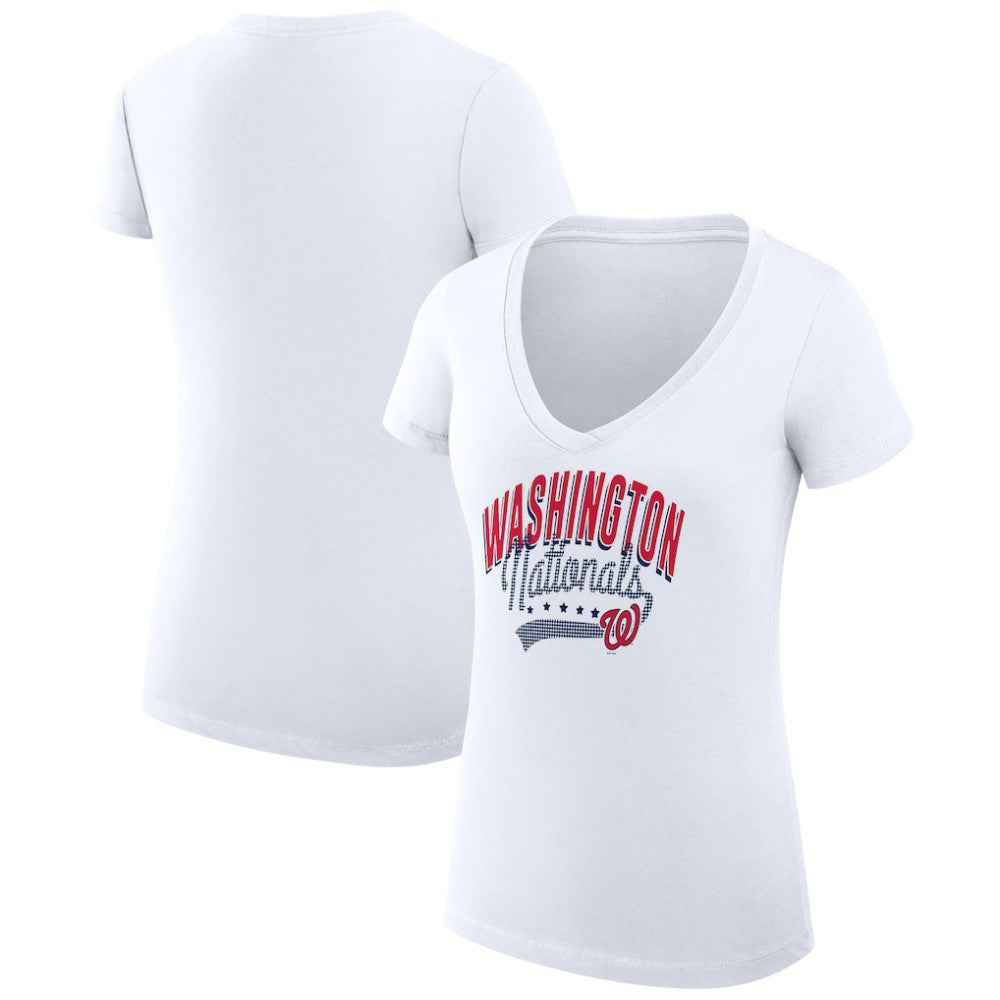 Washington Nationals G-III 4Her by Carl Banks Women's Super-Slim Fit Lightweight Filigree Team V-Neck T-Shirt - White