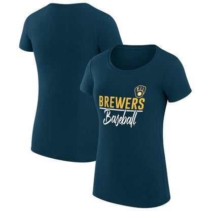 Milwaukee Brewers G-III 4Her by Carl Banks Women's Super-Slim Fit Lightweight Team Graphic T-Shirt - Navy