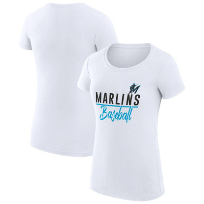 Miami Marlins G-III 4Her by Carl Banks Women's Super-Slim Fit Lightweight Team Graphic T-Shirt - White