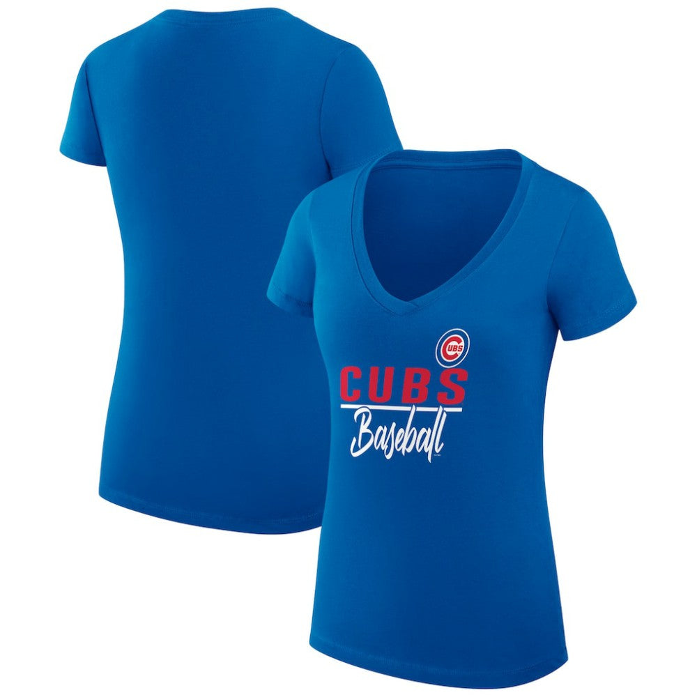 Chicago Cubs G-III 4Her by Carl Banks Women's Super-Slim Fit Lightweight Team Graphic V-Neck T-Shirt - Royal