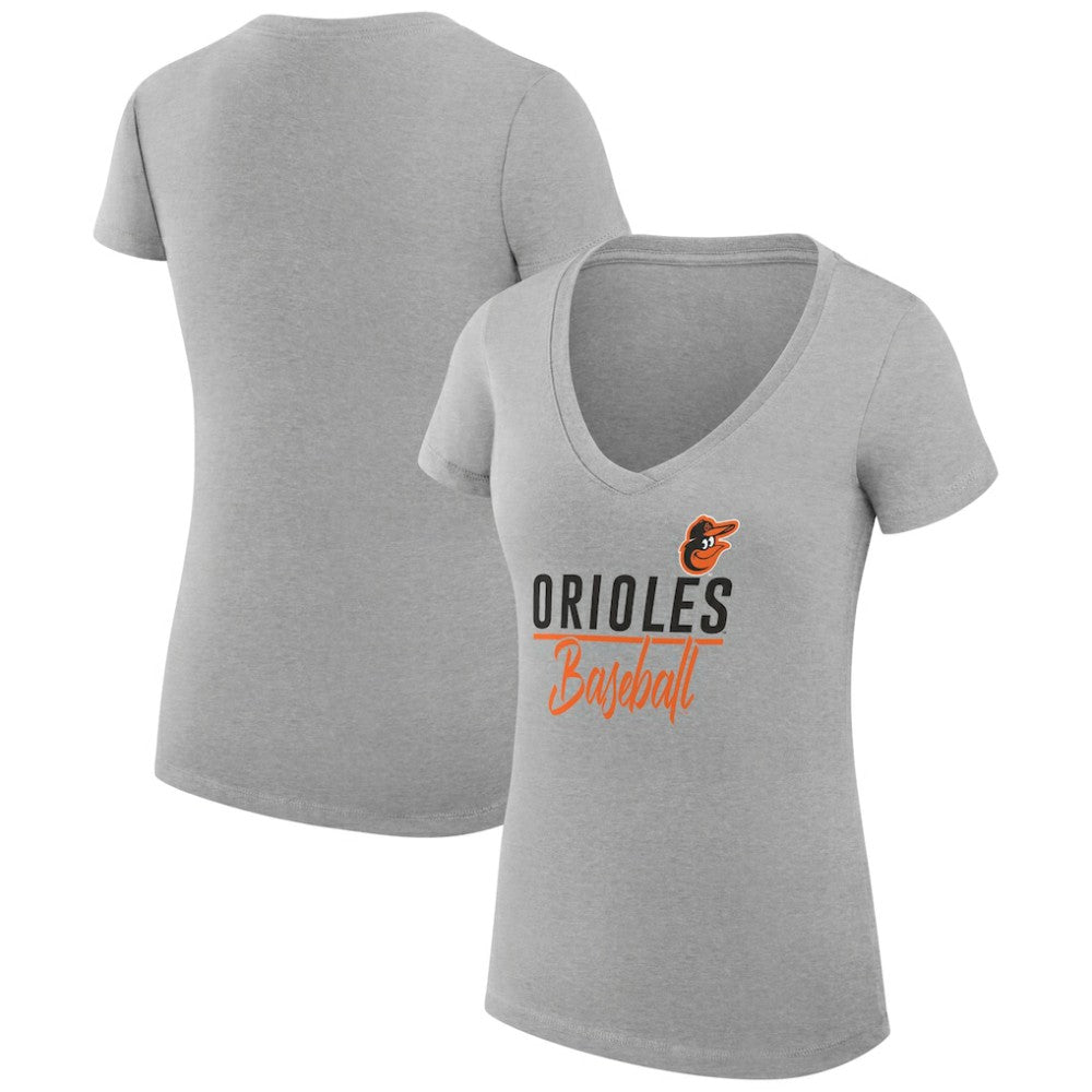 Baltimore Orioles G-III 4Her by Carl Banks Women's Super-Slim Fit Lightweight Team Graphic V-Neck T-Shirt - Heather Gray