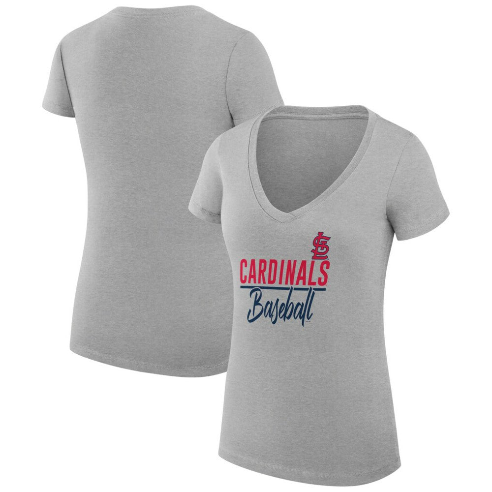 St. Louis Cardinals G-III 4Her by Carl Banks Women's Super-Slim Fit Lightweight Team Graphic V-Neck T-Shirt - Heather Gray