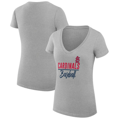 St. Louis Cardinals G-III 4Her by Carl Banks Women's Super-Slim Fit Lightweight Team Graphic V-Neck T-Shirt - Heather Gray