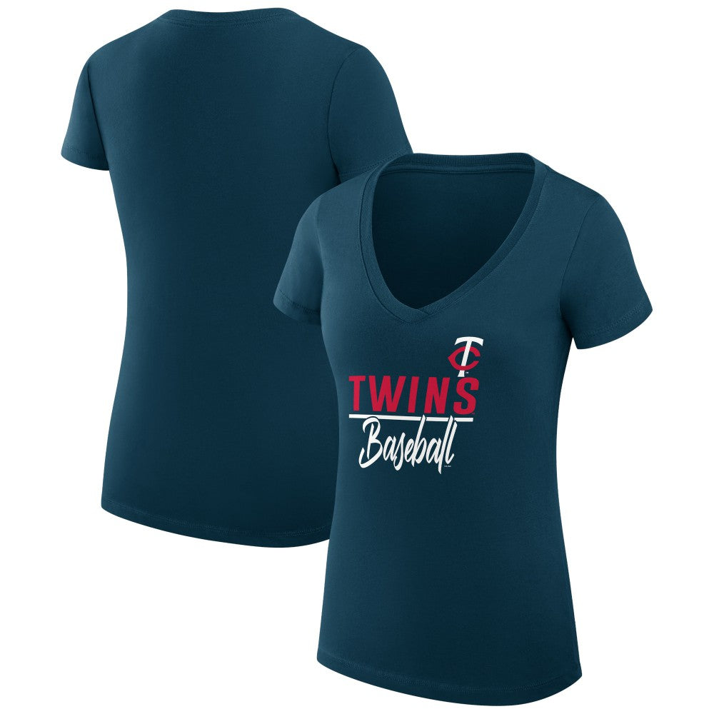 Minnesota Twins G-III 4Her by Carl Banks Women's Super-Slim Fit Lightweight Team Graphic V-Neck T-Shirt - Navy