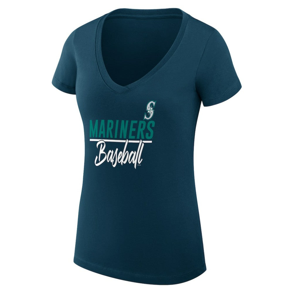 Seattle Mariners G-III 4Her by Carl Banks Women's Super-Slim Fit Lightweight Team Graphic V-Neck T-Shirt - Navy