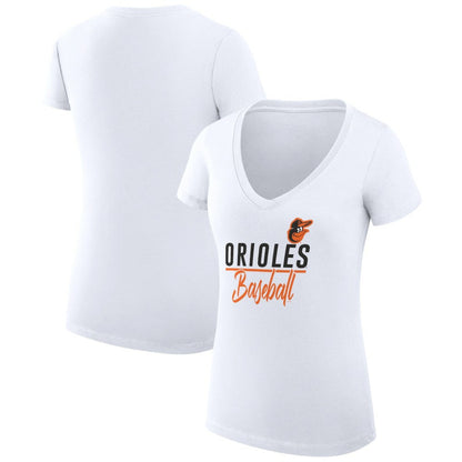 Baltimore Orioles G-III 4Her by Carl Banks Women's Super-Slim Fit Lightweight Team Graphic V-Neck T-Shirt - White