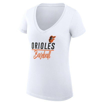 Baltimore Orioles G-III 4Her by Carl Banks Women's Super-Slim Fit Lightweight Team Graphic V-Neck T-Shirt - White