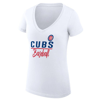 Chicago Cubs G-III 4Her by Carl Banks Women's Super-Slim Fit Lightweight Team Graphic V-Neck T-Shirt - White