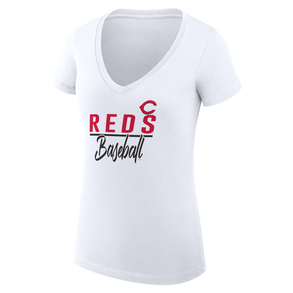 Cincinnati Reds G-III 4Her by Carl Banks Women's Super-Slim Fit Lightweight Team Graphic V-Neck T-Shirt - White