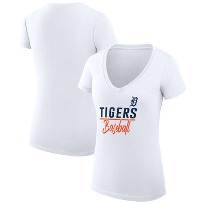 Detroit Tigers G-III 4Her by Carl Banks Women's Super-Slim Fit Lightweight Team Graphic V-Neck T-Shirt - White