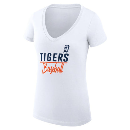 Detroit Tigers G-III 4Her by Carl Banks Women's Super-Slim Fit Lightweight Team Graphic V-Neck T-Shirt - White