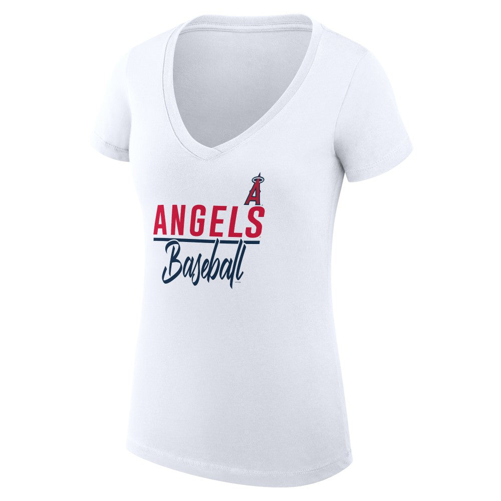 Los Angeles Angels G-III 4Her by Carl Banks Women's Super-Slim Fit Lightweight Team Graphic V-Neck T-Shirt - White
