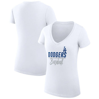 Los Angeles Dodgers G-III 4Her by Carl Banks Women's Super-Slim Fit Lightweight Team Graphic V-Neck T-Shirt - White