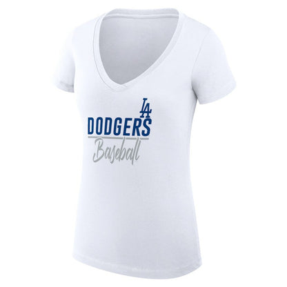 Los Angeles Dodgers G-III 4Her by Carl Banks Women's Super-Slim Fit Lightweight Team Graphic V-Neck T-Shirt - White
