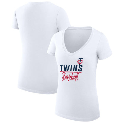 Minnesota Twins G-III 4Her by Carl Banks Women's Super-Slim Fit Lightweight Team Graphic V-Neck T-Shirt - White