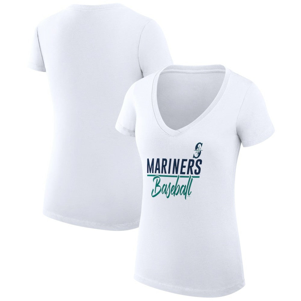 Seattle Mariners G-III 4Her by Carl Banks Women's Super-Slim Fit Lightweight Team Graphic V-Neck T-Shirt - White