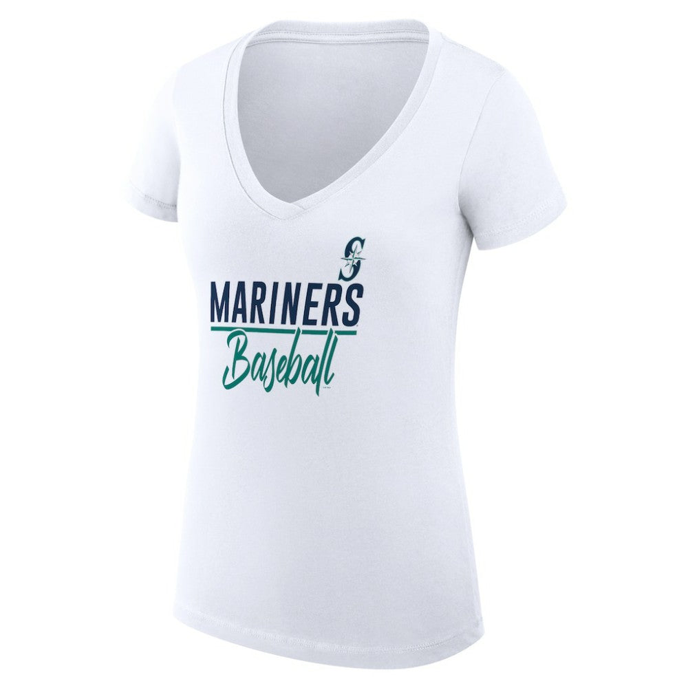 Seattle Mariners G-III 4Her by Carl Banks Women's Super-Slim Fit Lightweight Team Graphic V-Neck T-Shirt - White