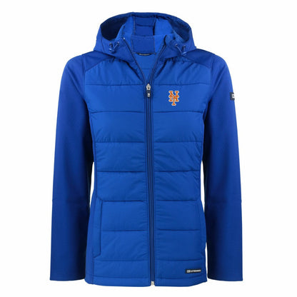 New York Mets Cutter & Buck Women's Evoke Hybrid Eco Softshell Recycled Full-Zip Hoodie Jacket - Royal