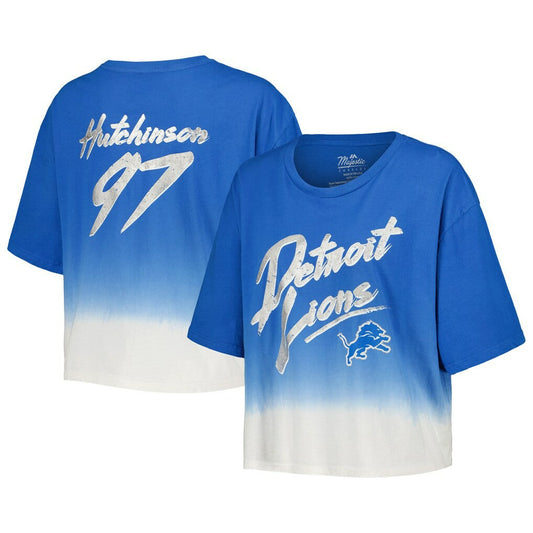 Aidan Hutchinson Detroit Lions Majestic Threads Women's Dip-Dye Player Name & Number Crop Top - Blue/White discount