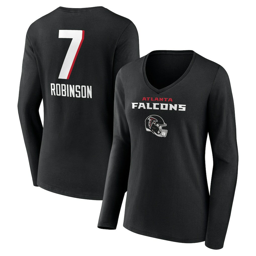 Bijan Robinson Atlanta Falcons Women's Team Wordmark Name & Number Long Sleeve V-Neck T-Shirt - Black outlet