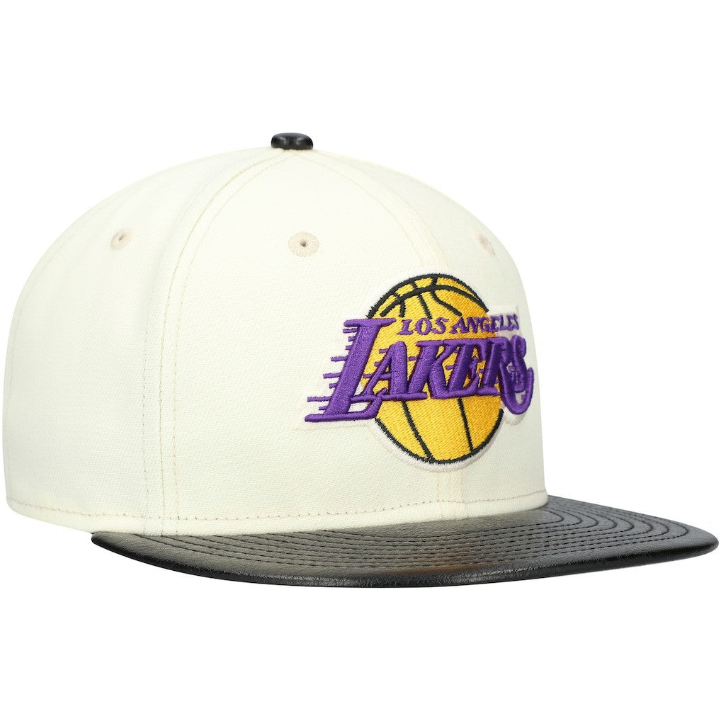 Los Angeles Lakers Faux Leather Visor Two-Tone 59FIFTY Fitted Hat - White/Black | New Era on sale