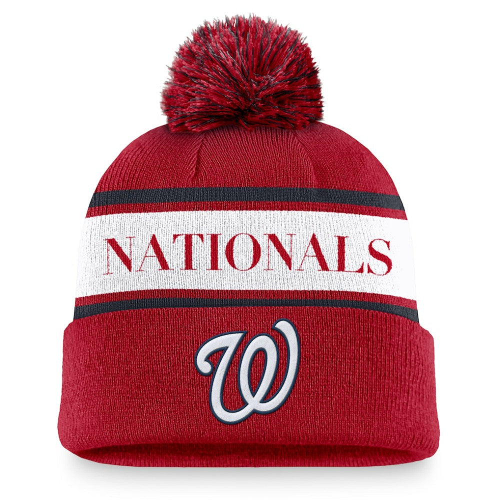 Washington Nationals Team Stripe Peak Cuffed Knit Hat with Pom - Red | Nike
