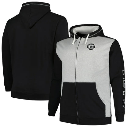 Brooklyn Nets Big & Tall Contrast Pieced Stitched Full-Zip Hoodie - Black/Heather Gray | Fanatics online