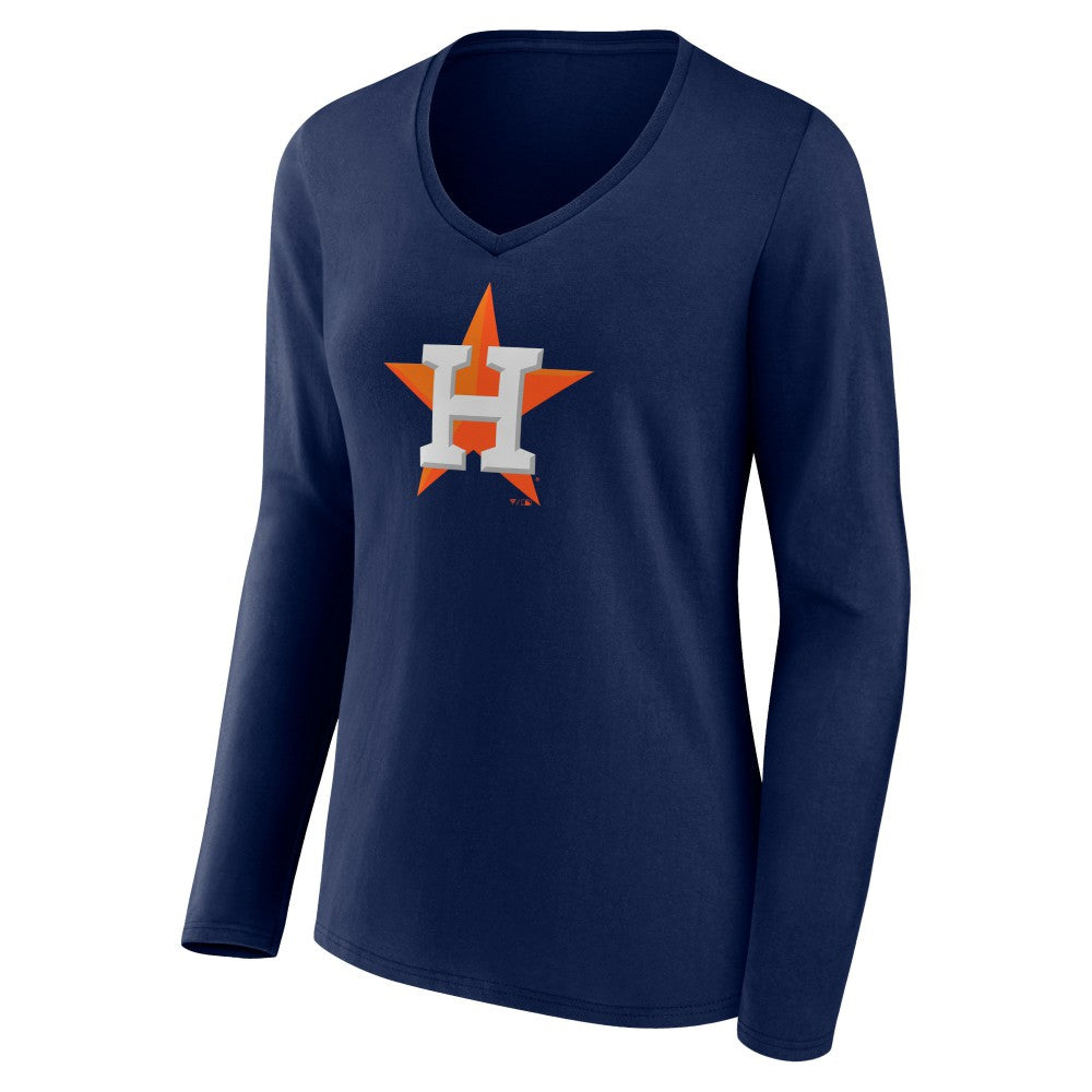 Houston Astros Women's Official Logo V-Neck Long Sleeve T-Shirt - Navy
