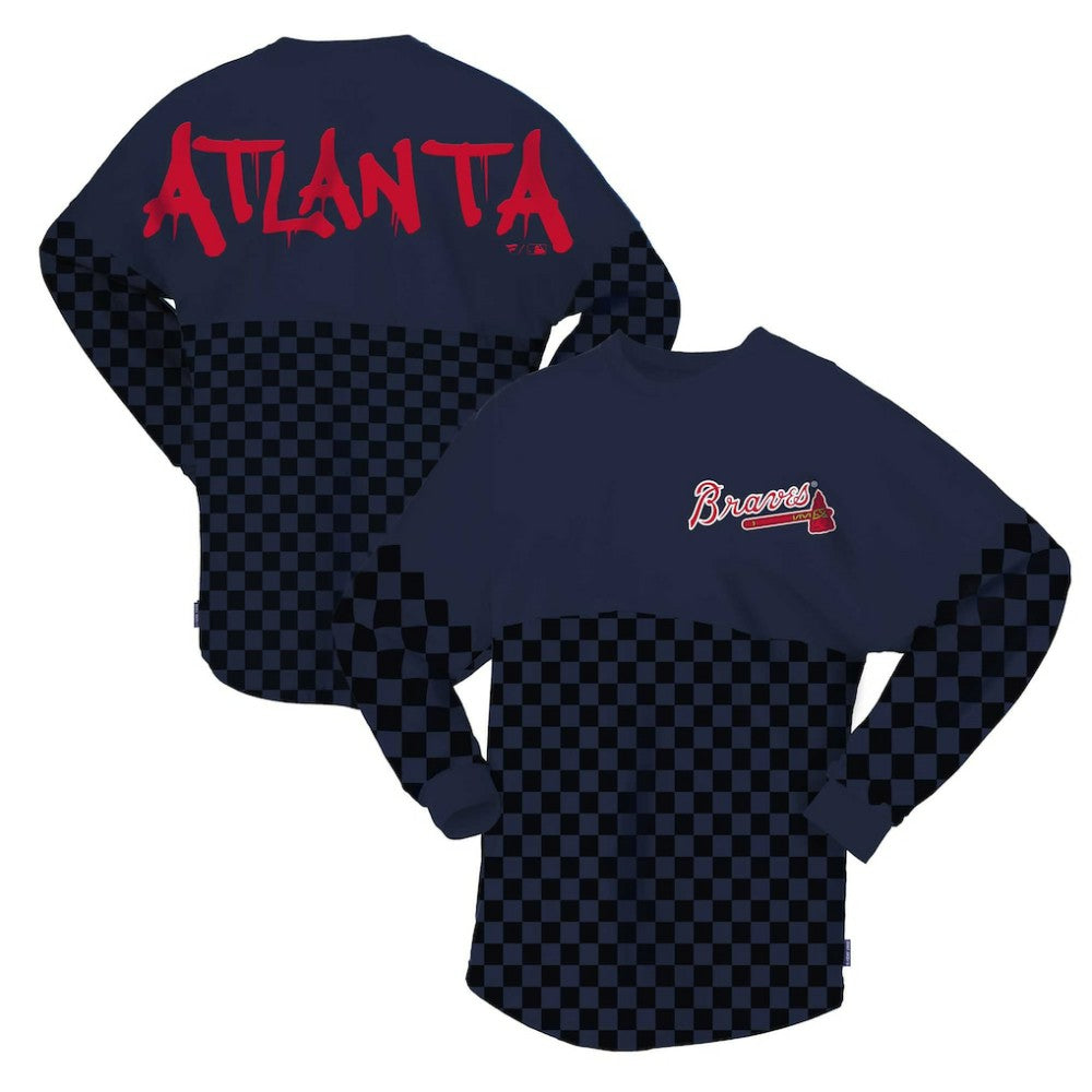 Atlanta Braves Women's Checker Print Long Sleeve T-Shirt - Navy