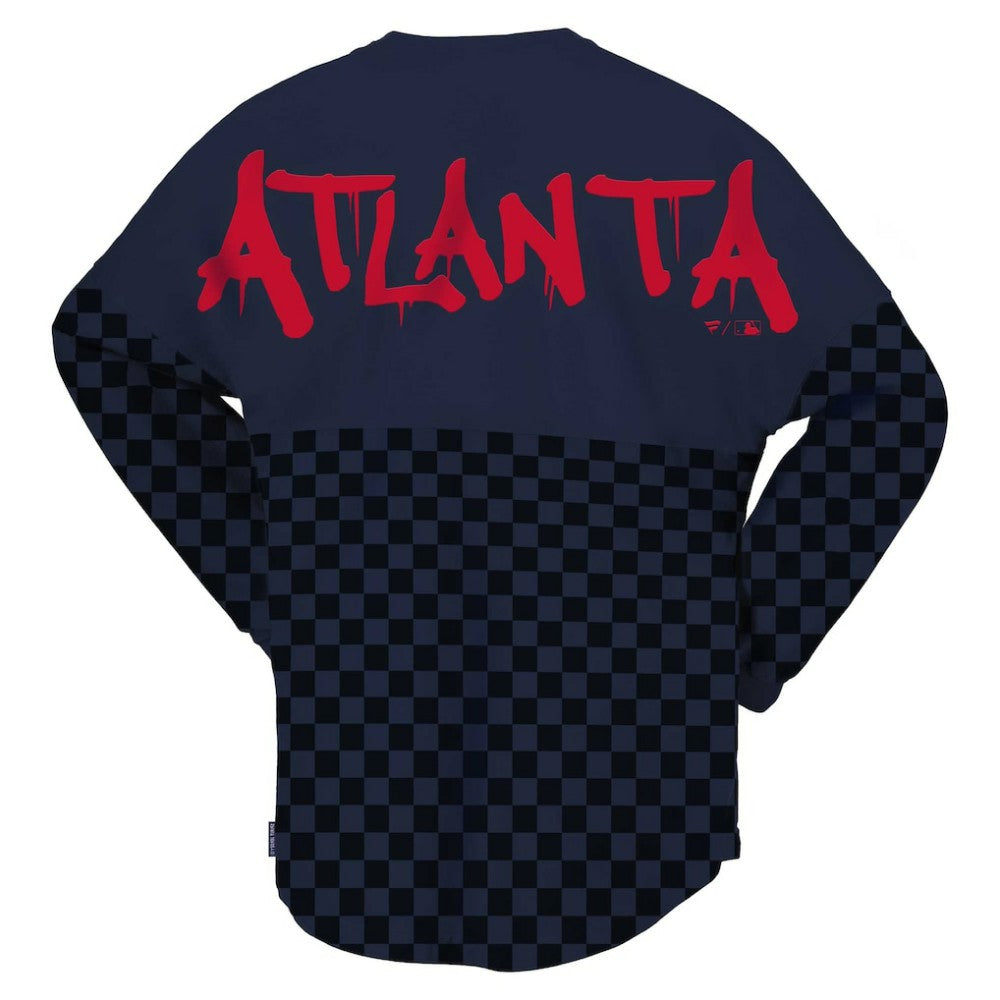 Atlanta Braves Women's Checker Print Long Sleeve T-Shirt - Navy