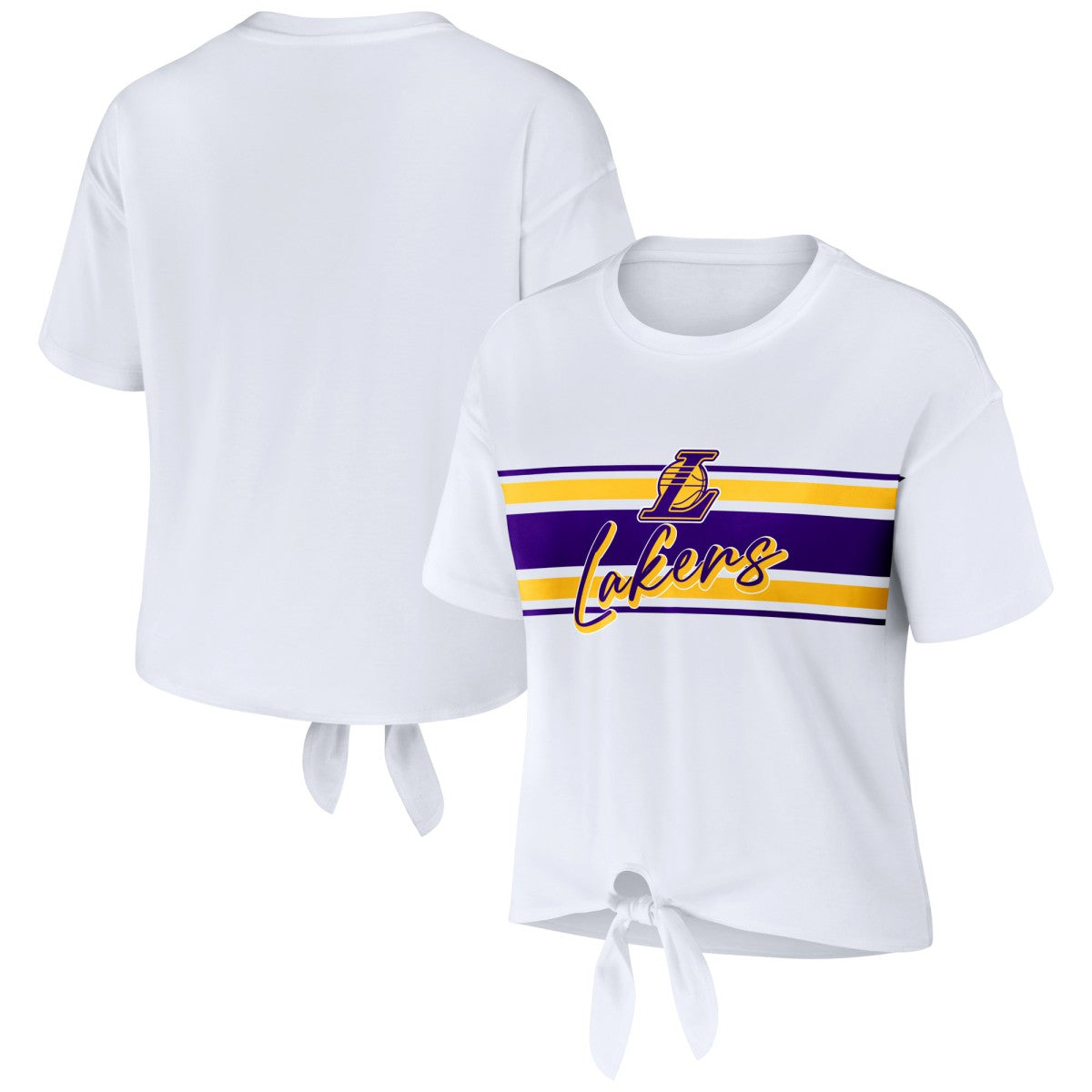 Los Angeles Lakers WEAR by Erin Andrews Women's Tie-Front T-Shirt - White on sale