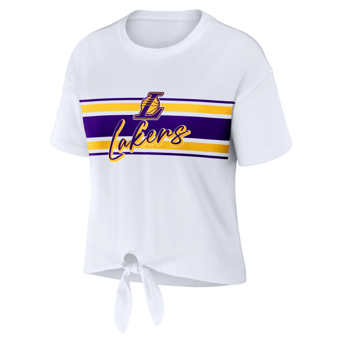 Los Angeles Lakers WEAR by Erin Andrews Women's Tie-Front T-Shirt - White on sale