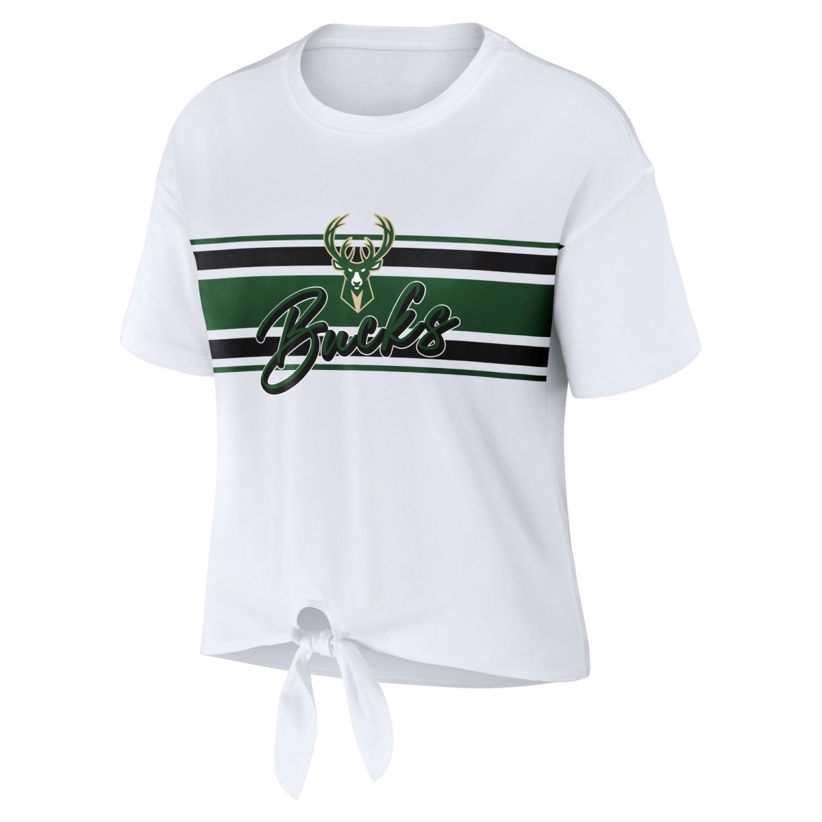 Milwaukee Bucks WEAR by Erin Andrews Women's Tie-Front T-Shirt - White shop