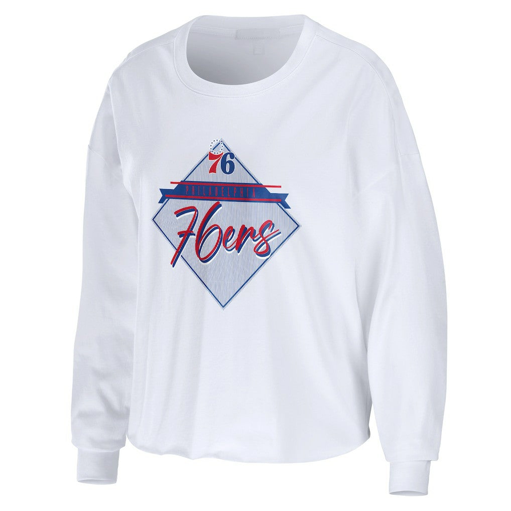 Philadelphia 76ers WEAR by Erin Andrews Women's Cropped Long Sleeve T-Shirt - White sale