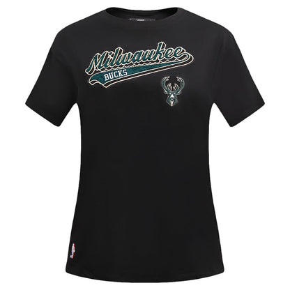 Milwaukee Bucks Pro Standard Women's Script Boyfriend T-Shirt - Black shop