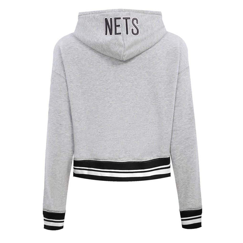 Brooklyn Nets Pro Standard Women's Script Tail Cropped Pullover Hoodie - Heather Gray shop