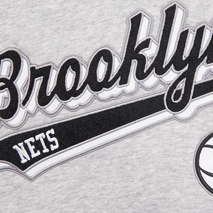 Brooklyn Nets Pro Standard Women's Script Tail Cropped Pullover Hoodie - Heather Gray shop