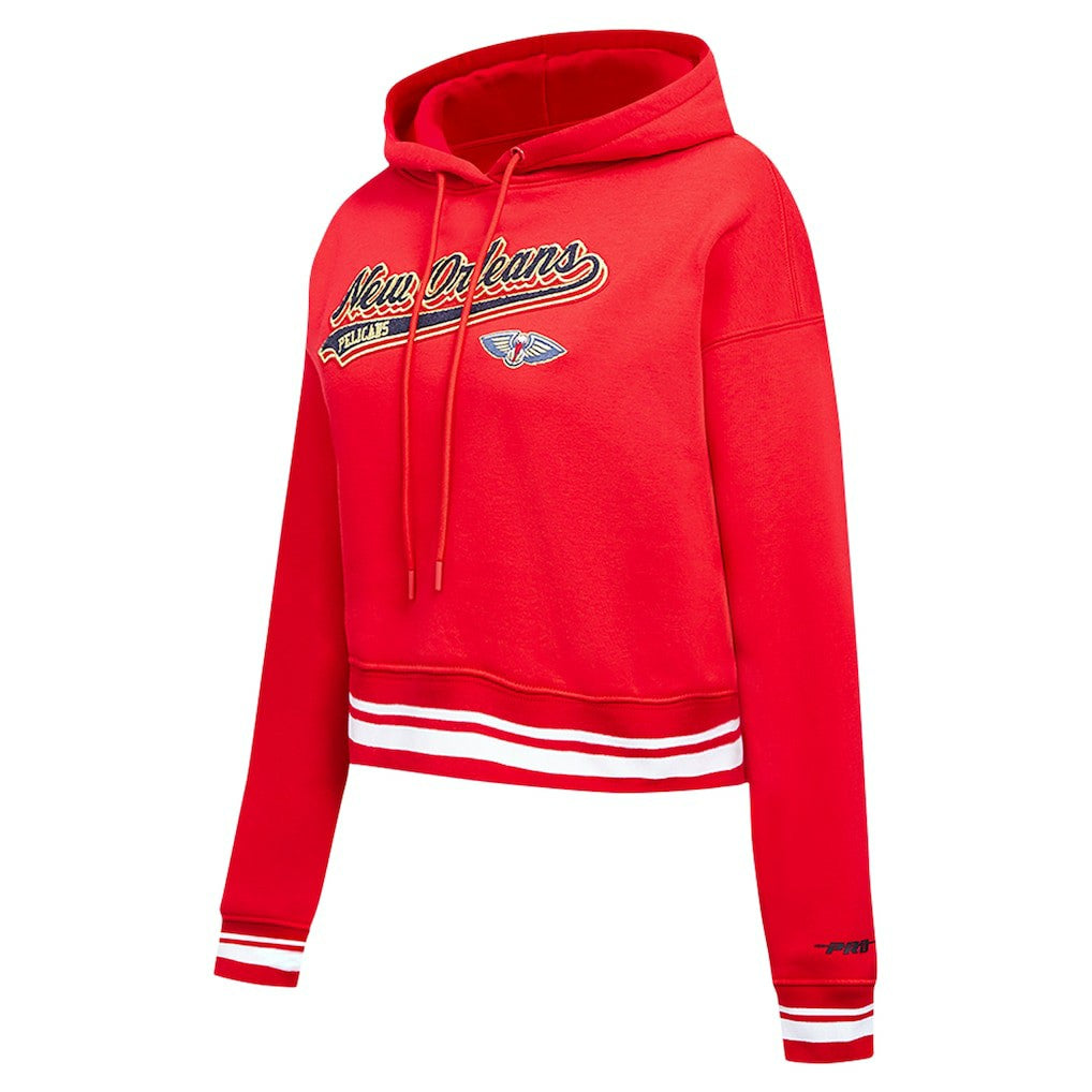 New Orleans Pelicans Pro Standard Women's Script Tail Cropped Pullover Hoodie - Red shop